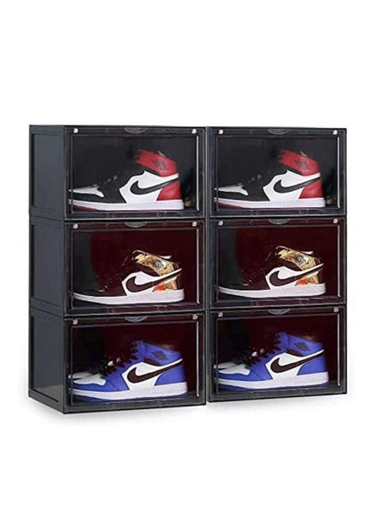 1CHASE Stackable Shoe Storage Box, Side Open Black 6Pcs Set
