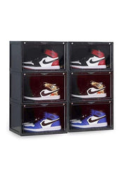 1CHASE Stackable Shoe Storage Box, Side Open Black 6Pcs Set