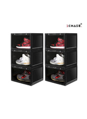 1CHASE Stackable Shoe Storage Box, Side Open Black 6Pcs Set