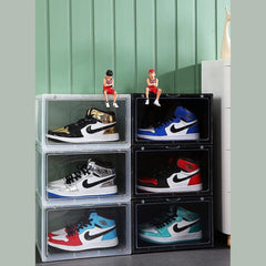 صندوق تخزين أحذية قابل للتكديس من 1CHASE، أسود اللون، يفتح من الجانب، طقم من 6 قطع