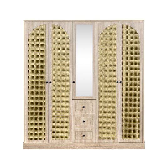 Bali 5 Door Wardrobe W/3 Drawers & Mirror-Light Oak