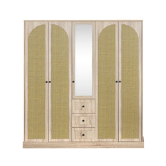 Bali 5 Door Wardrobe W/3 Drawers & Mirror-Light Oak