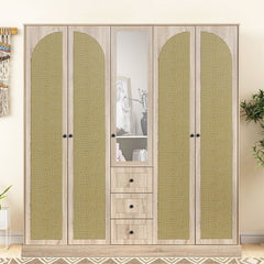 Bali 5 Door Wardrobe W/3 Drawers & Mirror-Light Oak