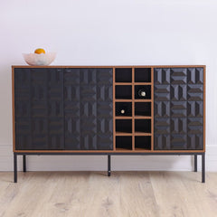 Dello Sideboard with 3-Door Storage and Bottle Rack - Walnut/Black