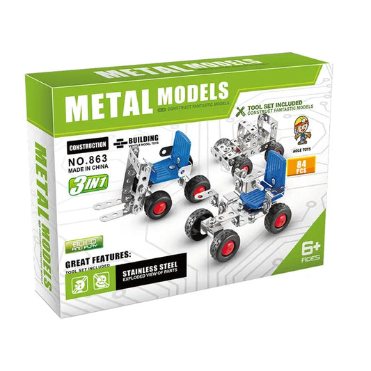 Stem 3 in 1 Metal Models Construction Kit - 83 PCS - Build and Play Set with Stainless Steel