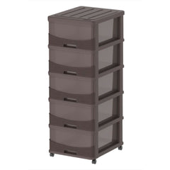Cosmoplast Cedargrain 5 Tiers Storage Cabinet with Drawers & Wheels