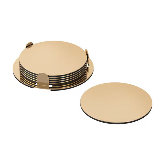 IKEA GLATTIS Coasters with holder, brass-colour, 8.5 cm
