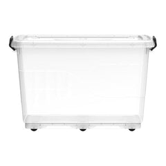 Cosmoplast Clear Plastic Storage Box with Wheels & Lockable Lid 132L
