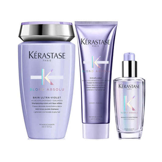 Kérastase Blond Absolu Ultraviolet Shampoo, Conditioner and Oil Trio for Brightening Blonde Hair