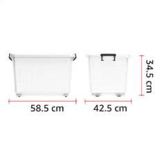 Cosmoplast Clear Plastic Storage Box with Wheels & Lockable Lid 55L