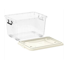 Cosmoplast Clear Plastic Storage Box with Wheels & Lockable Lid 55L