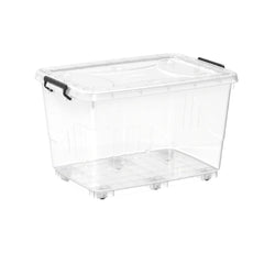 Cosmoplast Clear Plastic Storage Box with Wheels & Lockable Lid 82L