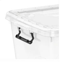 Cosmoplast Clear Plastic Storage Box with Wheels & Lockable Lid 82L