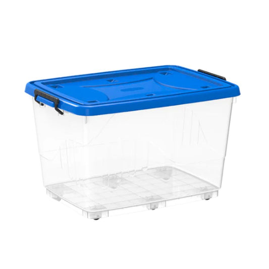 Cosmoplast Clear Plastic Storage Box with Wheels & Lockable Lid 82L