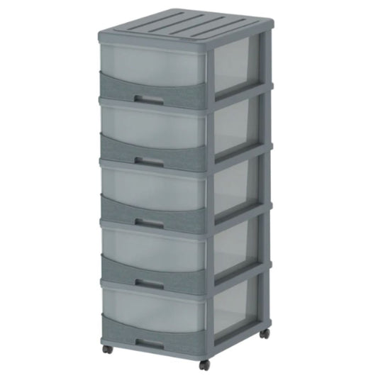 Cosmoplast Cedargrain 5 Tiers Storage Cabinet with Drawers & Wheels
