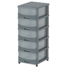 Cosmoplast Cedargrain 5 Tiers Storage Cabinet with Drawers & Wheels