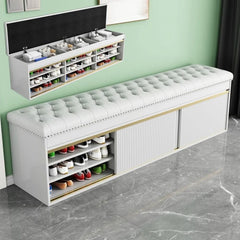 Shoe Storage Bench With Uphlostered Seat Beige 180Cm