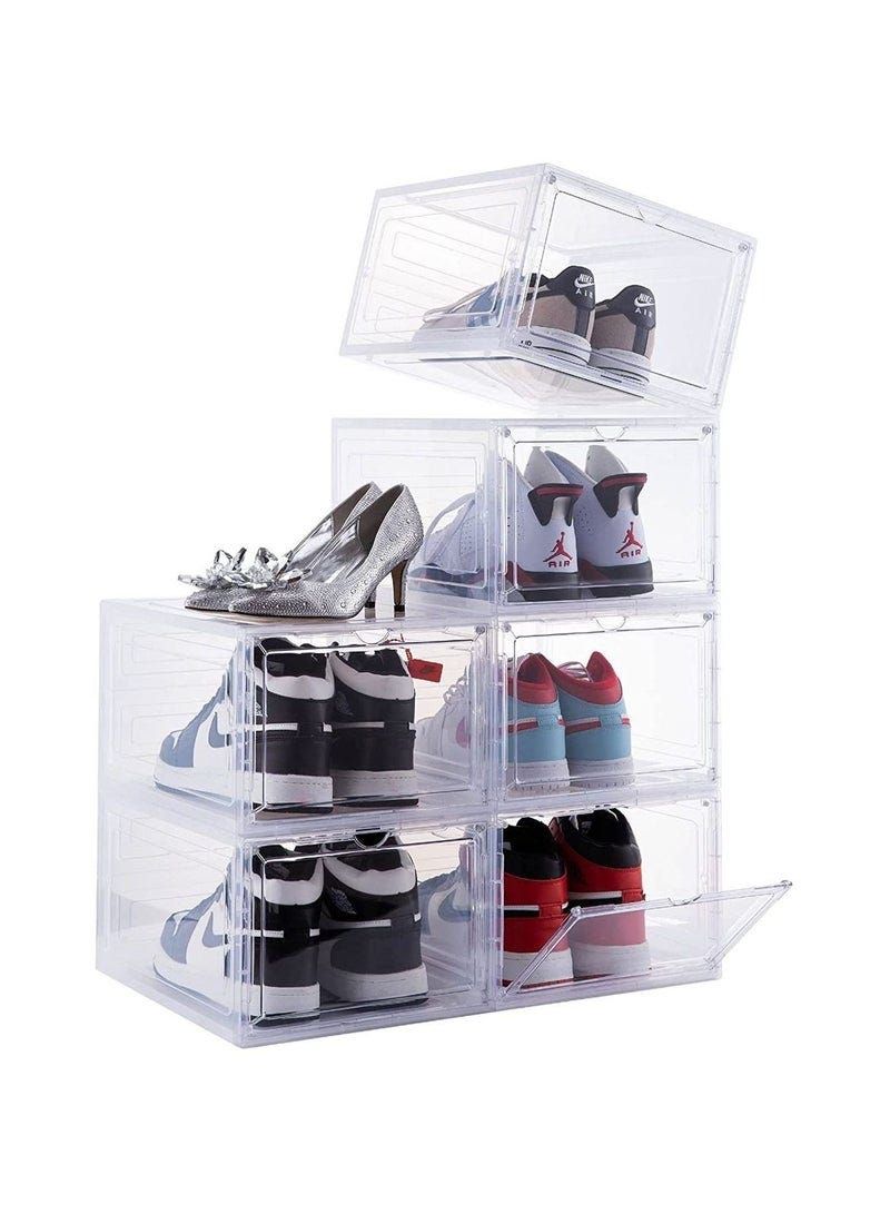 1CHASE Stackable Transparent Shoe Storage Box, Front Open 6Pcs Set