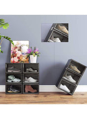 1CHASE Stackable Shoe Storage Box, Side Open Black 6Pcs Set