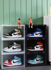 1CHASE Stackable Shoe Storage Box, Side Open Black 6Pcs Set