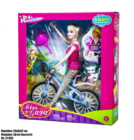Set of Doll with Pet on Bicycle