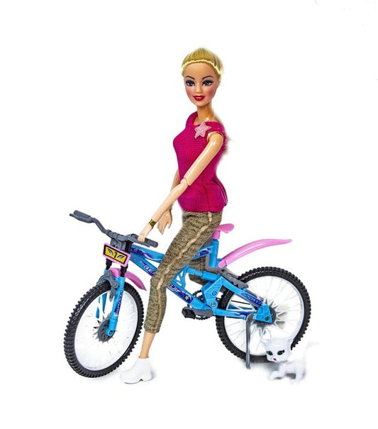 Set of Doll with Pet on Bicycle
