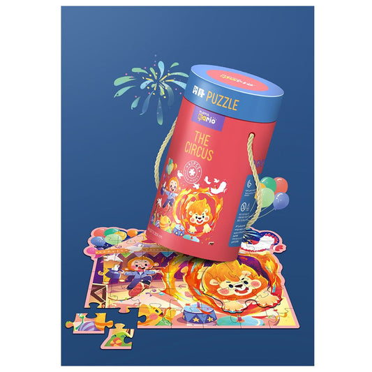 Playful Mario Step into the Spectacular Circus: Engaging 41-Piece Educational Puzzle in Large Cylinder Box