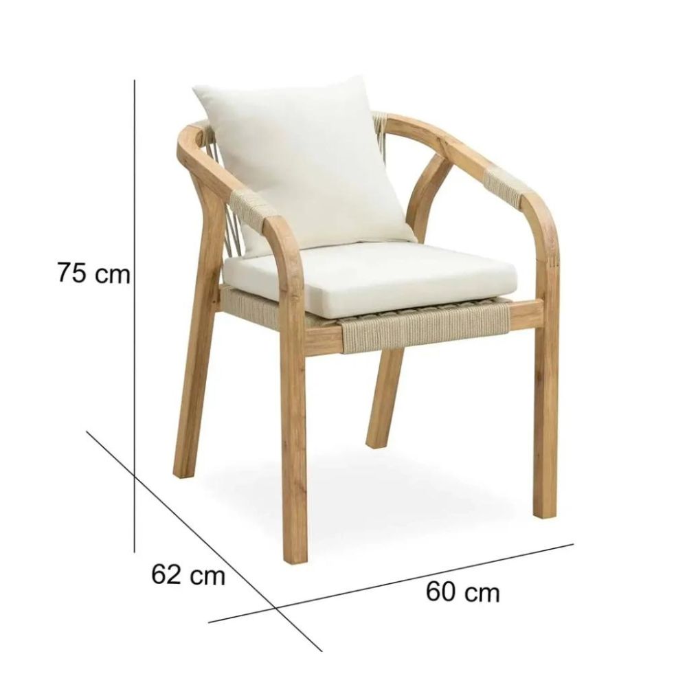 Angelo Acacia Wood & Rope Chair (2 Pc., 60 x 62 x 75 cm)