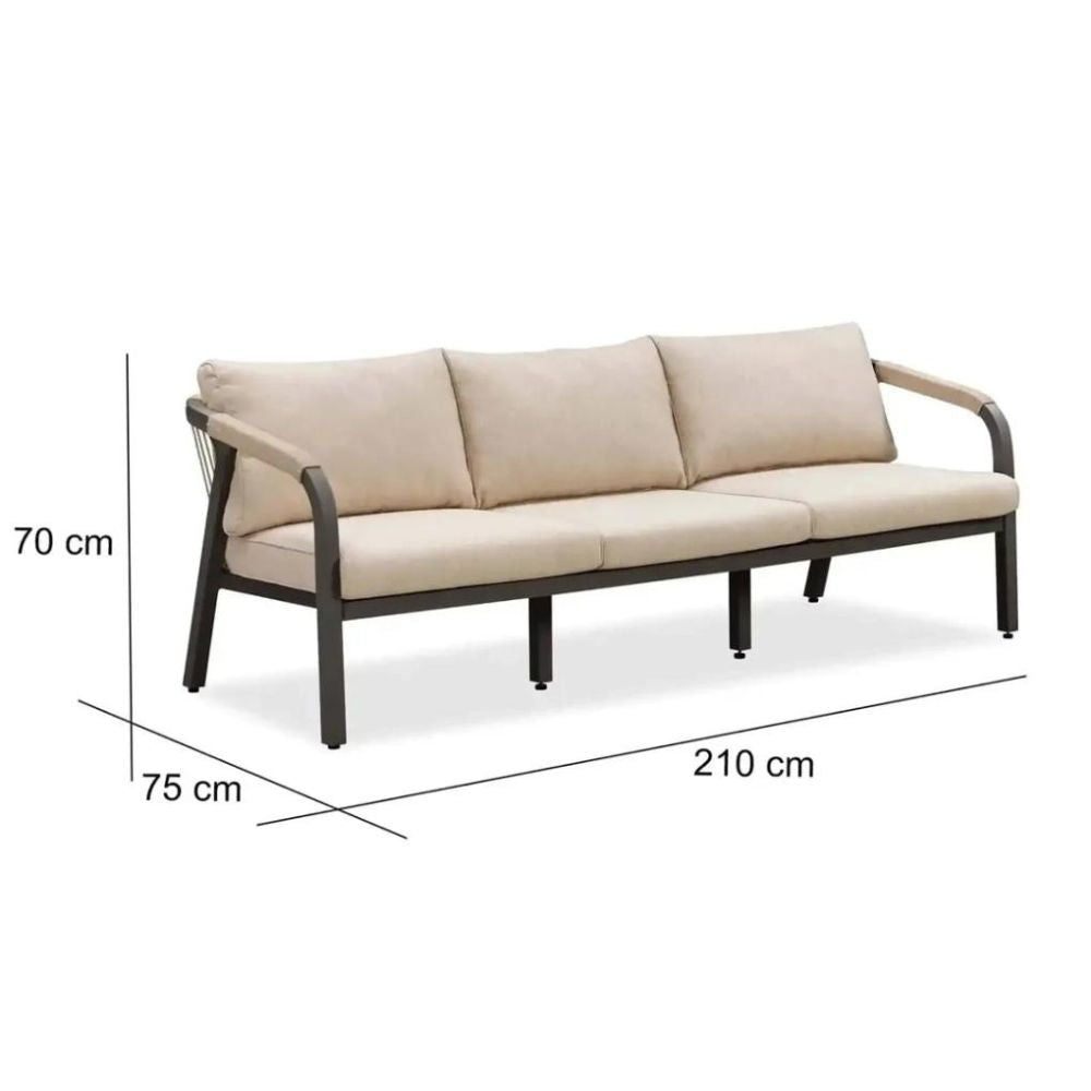 Angelo 3-Seater Aluminum & Rope Sofa (210 x 75 x 70 cm)