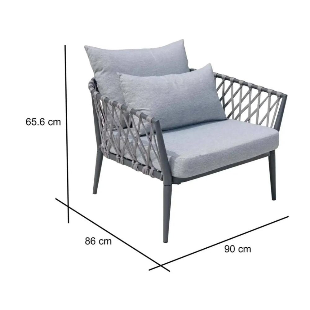 Tallinn Single-Seater Rope & Metal Sofa W/Cushions (90 x 86 x 65.6 cm, 2 Pc.)