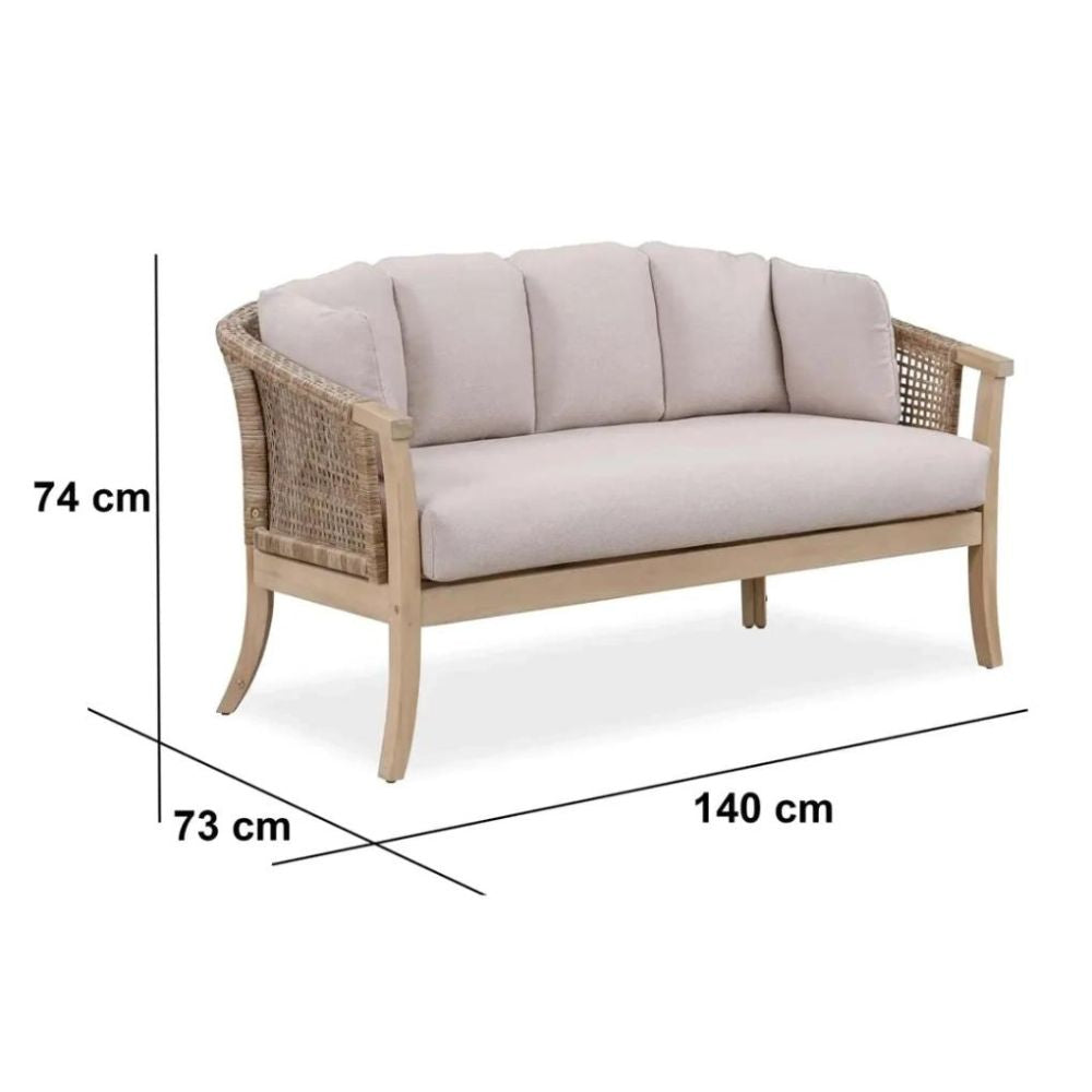 New In & Ace Exclusive Ashmore V2 2-Seater Acacia Wood & Wicker Sofa (73 x 140 x 74 cm)