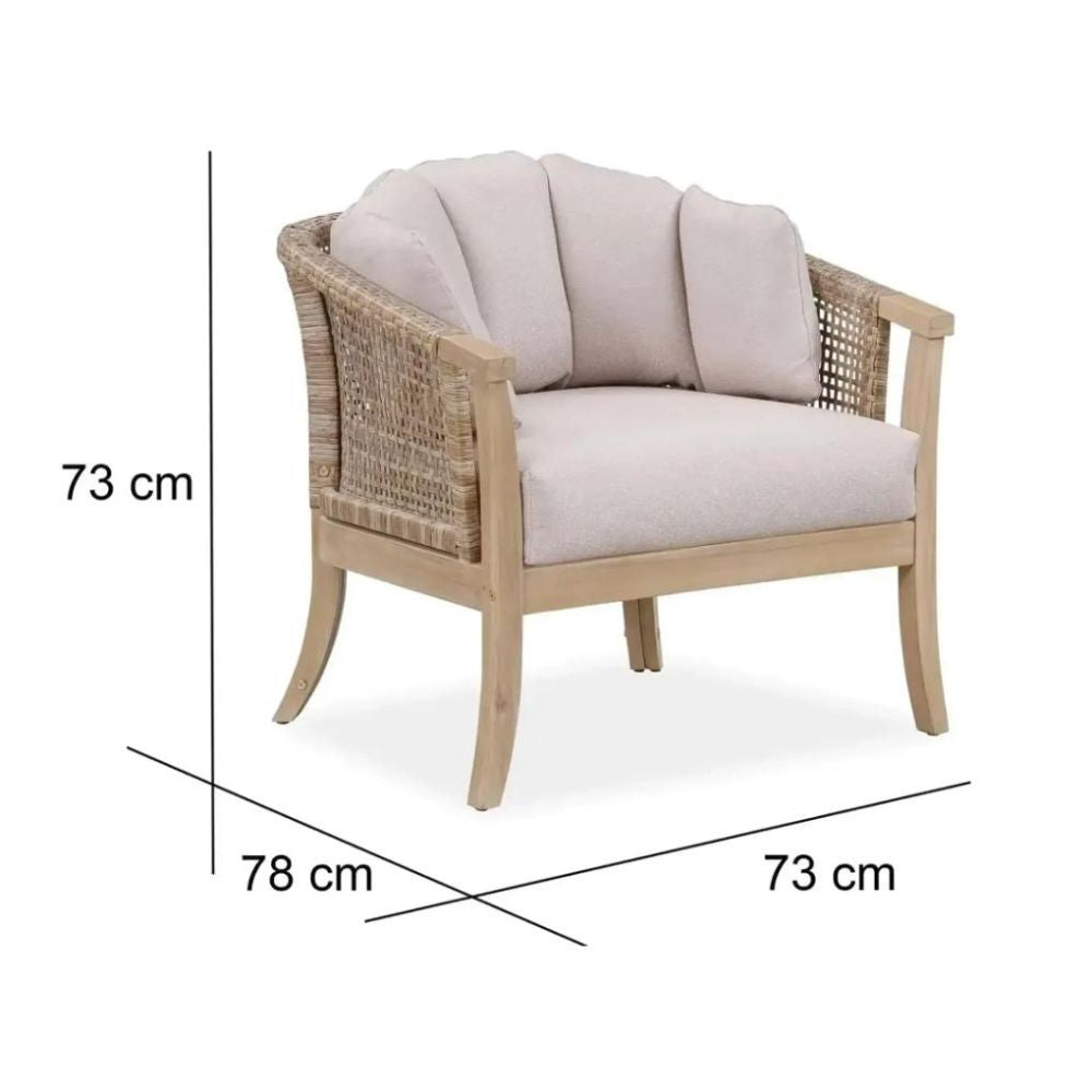 Ashmore V2 Single-Seater Acacia Wood & Wicker Sofa (73 x 78 x 73 cm)