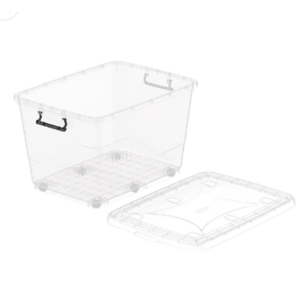 82L Clear Plastic Storage Box with Wheels & Lockable Lid