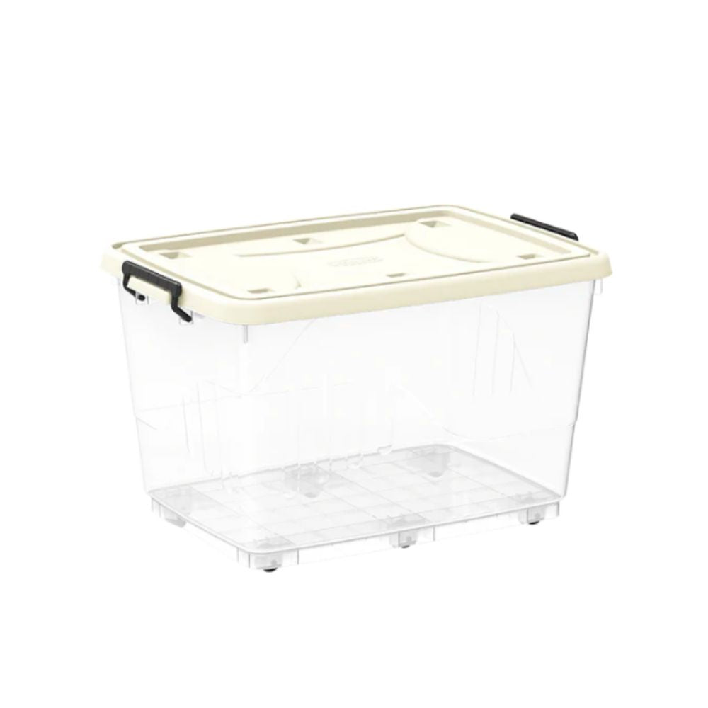 82L Clear Plastic Storage Box with Wheels & Lockable Lid