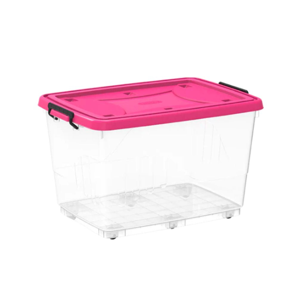 82L Clear Plastic Storage Box with Wheels & Lockable Lid