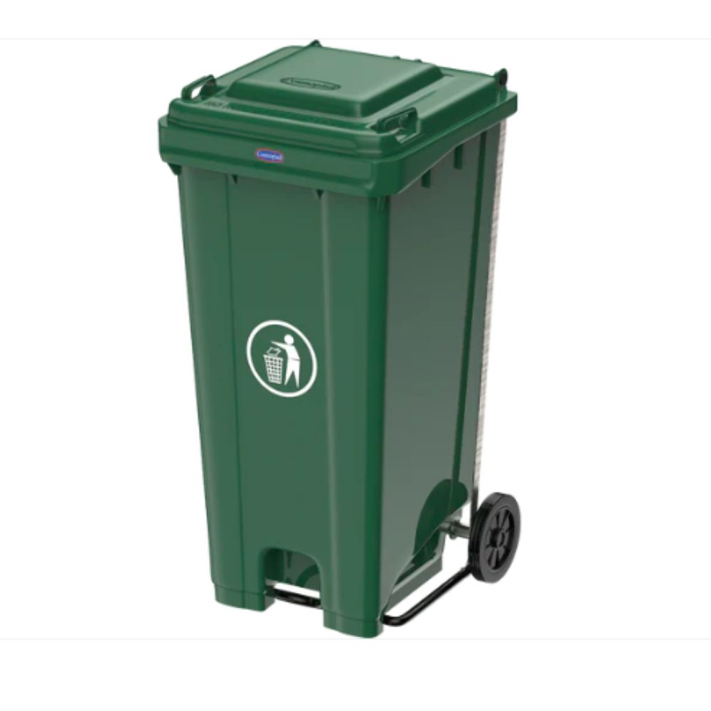 120L Industrial Waste Bin with Pedal & Wheels