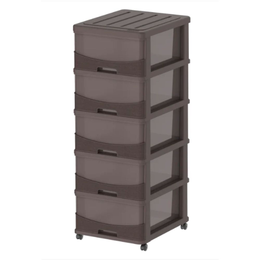 Cedargrain 5 Tiers Storage Cabinet with Drawers & Wheels