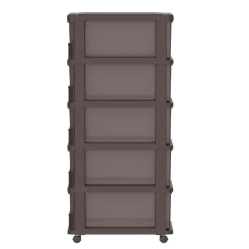 Cedargrain 5 Tiers Storage Cabinet with Drawers & Wheels