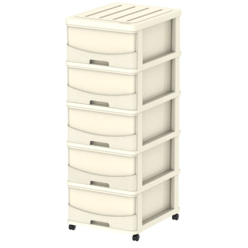 Cedargrain 5 Tiers Storage Cabinet with Drawers & Wheels