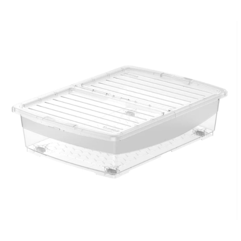 45L Clear Plastic Underbed Storage Box with Wheels & Lockable Lid