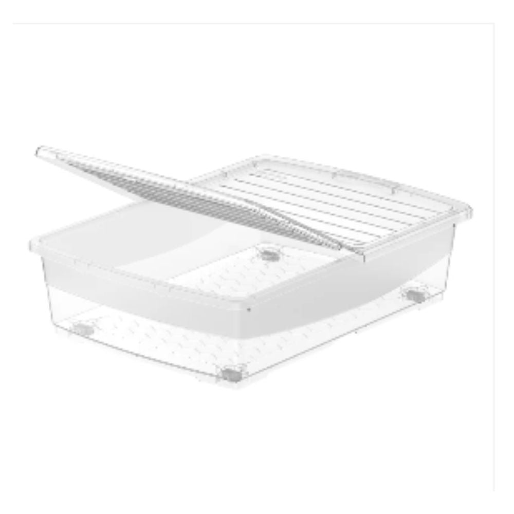 45L Clear Plastic Underbed Storage Box with Wheels & Lockable Lid