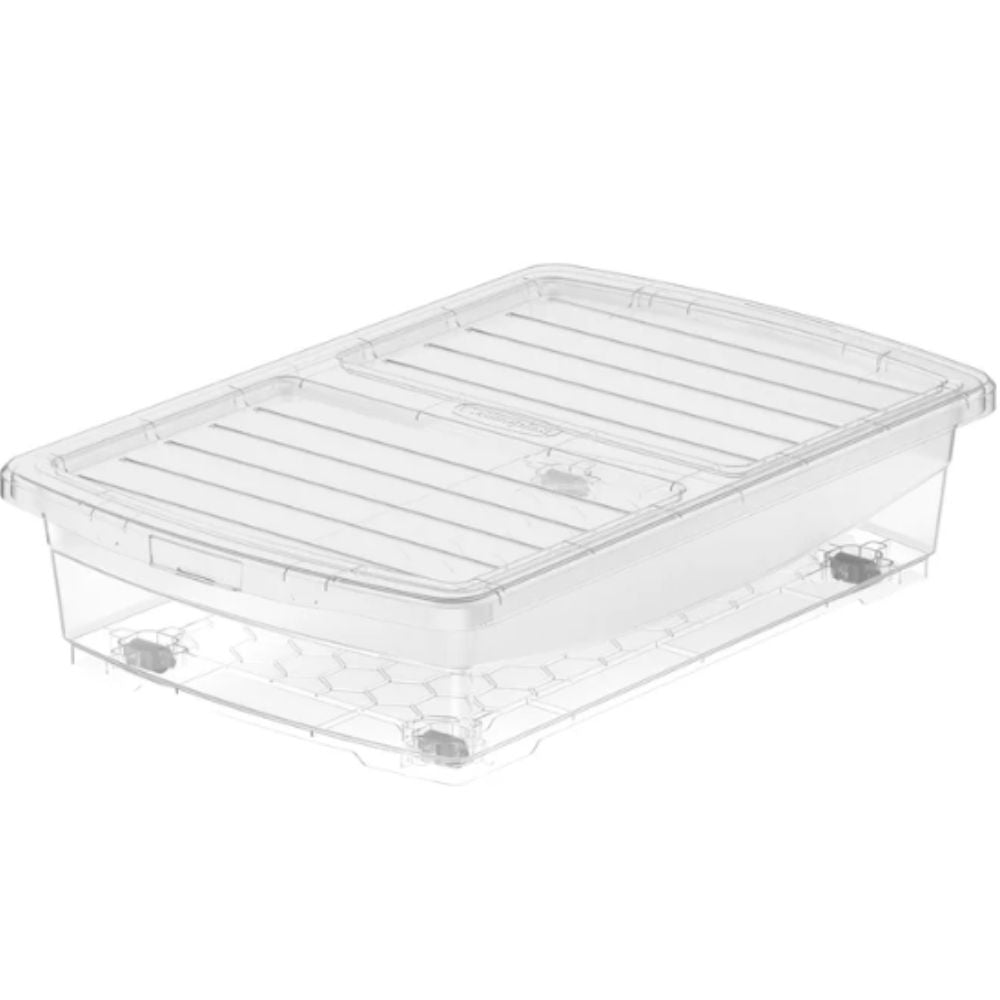 25L Clear Plastic Underbed Storage Box with Wheels & Lockable Lid