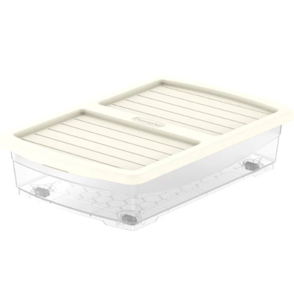 25L Clear Plastic Underbed Storage Box with Wheels & Lockable Lid