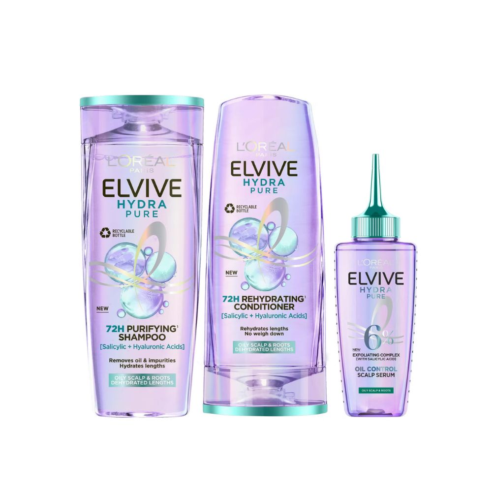 L'Oréal Paris Elvive Hydra Pure Scalp Serum, Shampoo and Conditioner Set for Oily Roots and Dehydrated Lengths