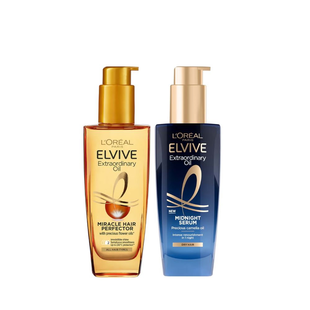 L'Oréal Paris Elvive Extraordinary Oil Nourished Hair Treatment Day and Night Routine Set for Dry Hair