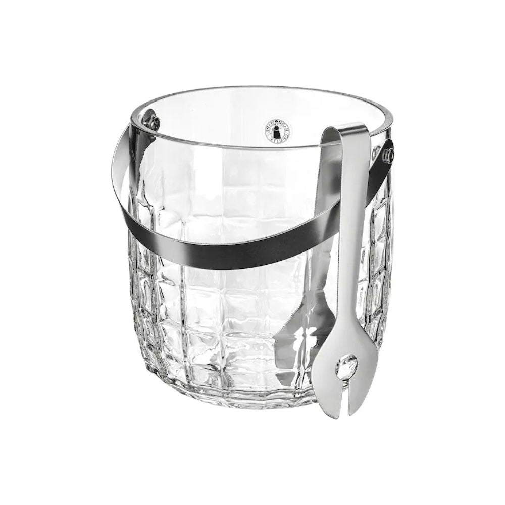 IKEA FRÖJDA Ice bucket with tongs, clear glass/stainless steel