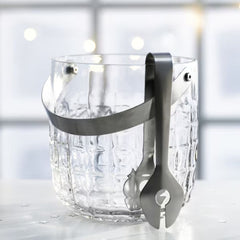 IKEA FRÖJDA Ice bucket with tongs, clear glass/stainless steel