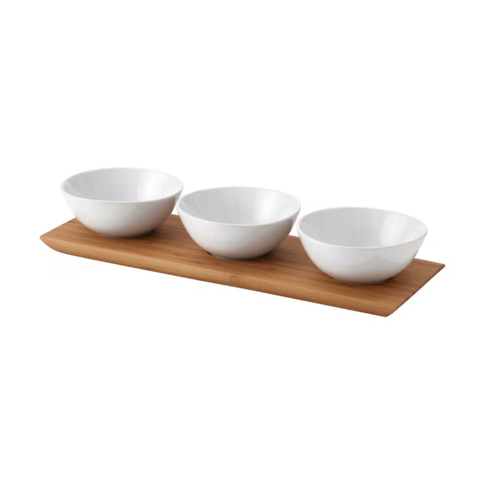 IKEA TYNGDLÖS Tray with 3 bowls, bamboo/white