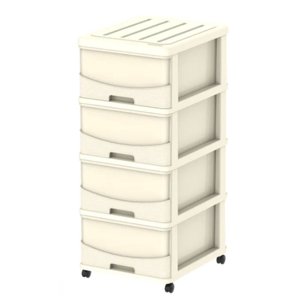 Cedargrain 4 Tiers Storage Cabinet with Drawers & Wheels