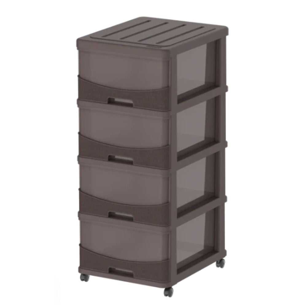 Cedargrain 4 Tiers Storage Cabinet with Drawers & Wheels